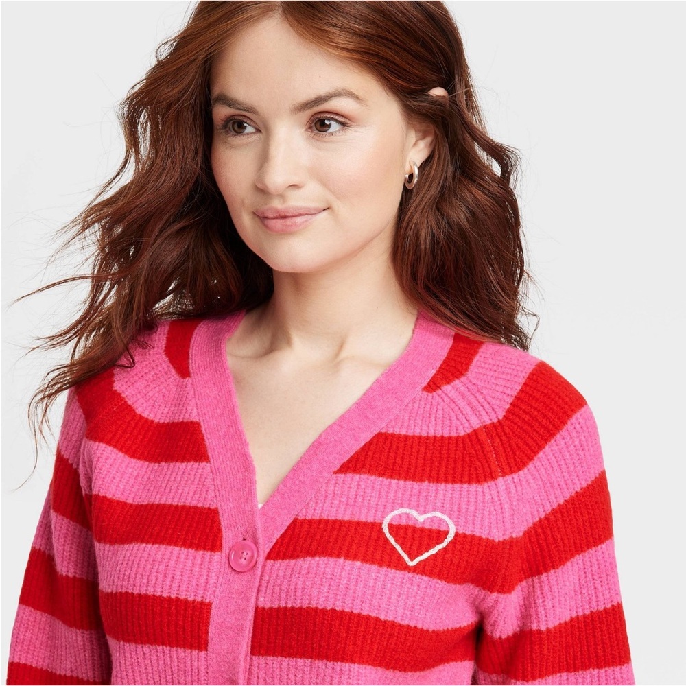 Target - A New Day Red & Pink Striped Cozy Heart Cardigan 😍💕❤️💕❤️